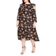 thumbnail image 1 of Rachel Roy Womens Ruffled Midi Cold Shoulder Dress, Black, Plus Size, 16W, 1 of 5