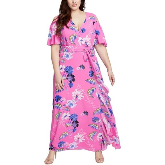 Rachel Roy Womens Ruffled Floral Maxi Dress, Pink, Plus Size, 14W