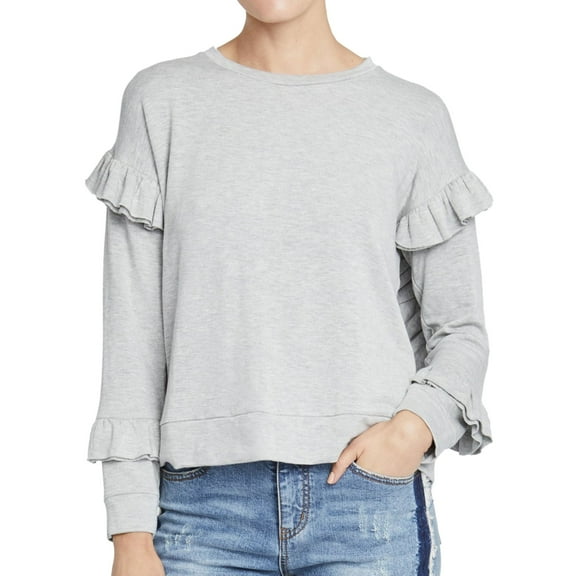 Rachel Roy Womens Ruffled Pullover Sweater, Grey, XX-Large