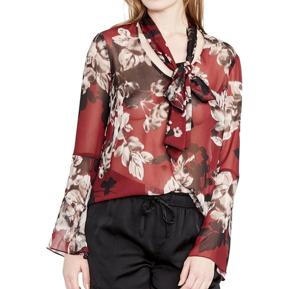 Rachel Roy Womens Sheer Knit Blouse, Red, 6