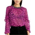 thumbnail image 1 of Rachel Roy Womens Sheer Leopard Ruffled Blouse, Pink, 2, 1 of 1