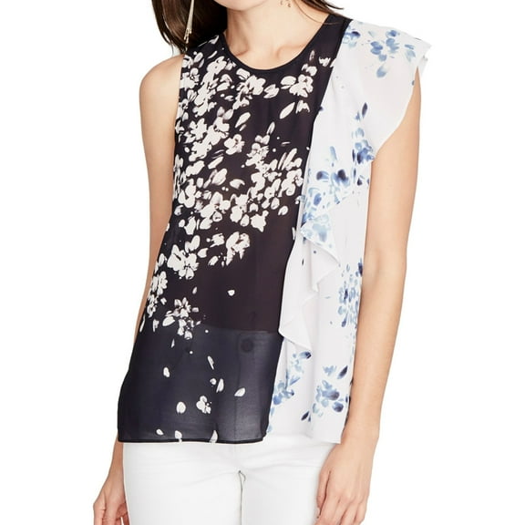 Rachel Roy Womens Sheer Ruffled Knit Blouse, Blue, Small