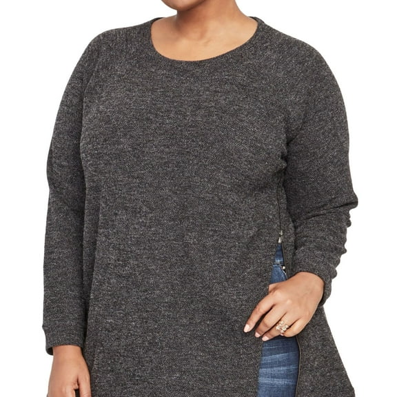 Rachel Roy Womens Side-Zip Knit Sweater, Grey, Plus Size, 0X
