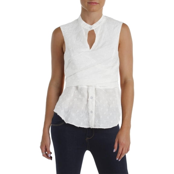Rachel Roy Womens Sleeveless Distressed Peplum Top Ivory 14