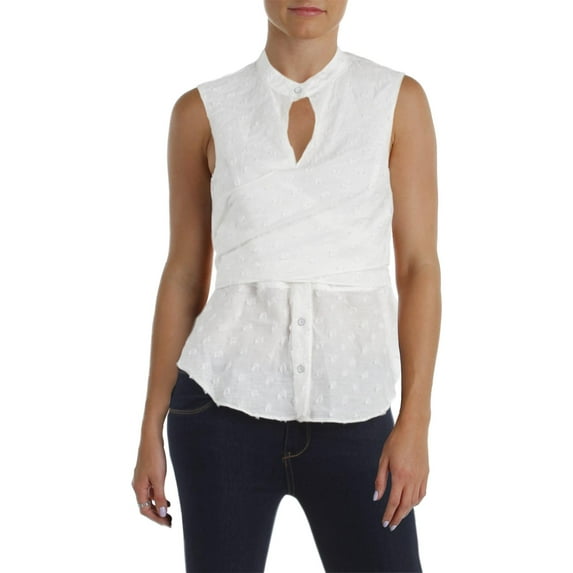 Rachel Roy Womens Sleeveless Distressed Peplum Top Ivory 14