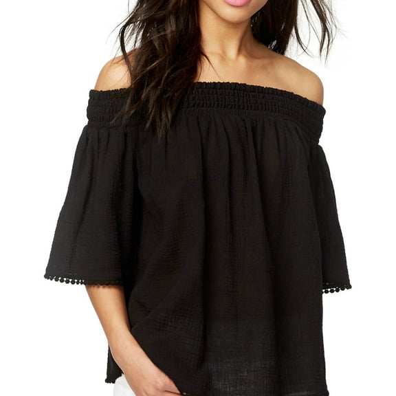 Rachel Roy Womens Smocked Baby Doll Blouse, Black, X-Small