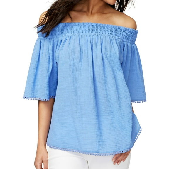 Rachel Roy Womens Smocked Baby Doll Blouse, Blue, X-Large