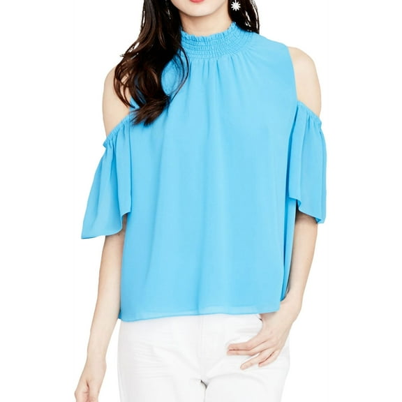 Rachel Roy Womens Smocked Knit Blouse, Blue, X-Large