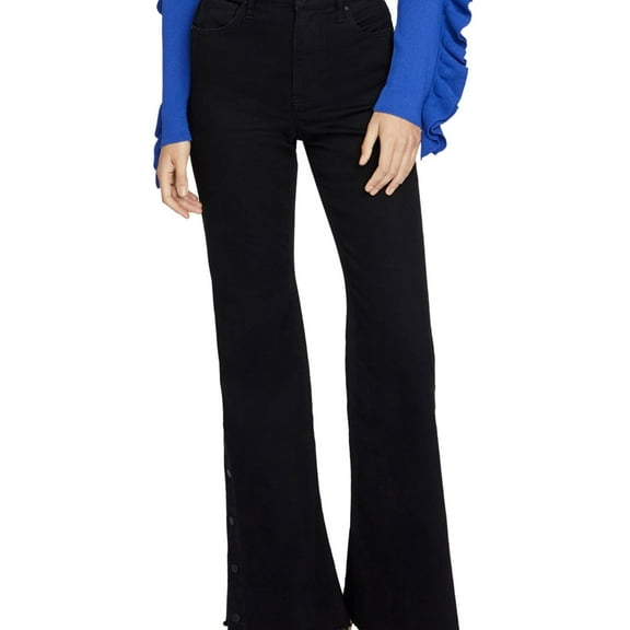 Rachel Roy Womens Snap Wide Leg Jeans, Black, 30