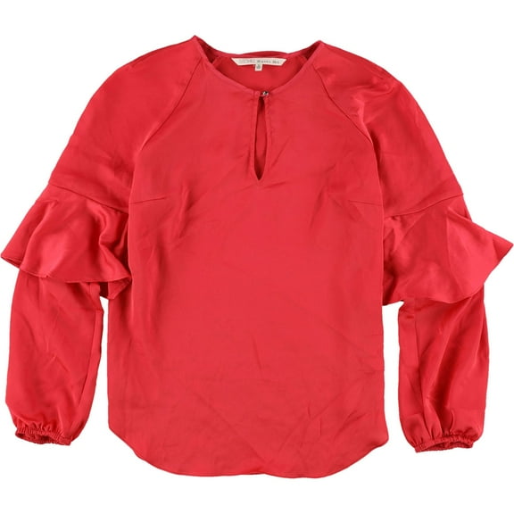 Rachel Roy Womens Solid Ruffled Blouse, Red, Small