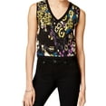 thumbnail image 1 of RACHEL ROY Womens Black Floral Sleeveless V Neck Crop Top Top  Size: XS, 1 of 2