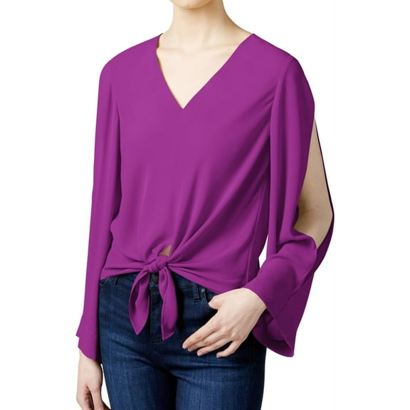 Rachel Roy Womens Tie Front Knit Blouse, Purple, Large