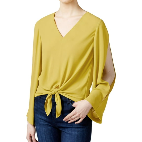 Rachel Roy Womens Tie Front Knit Blouse, Yellow, Small