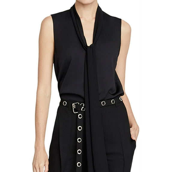 Rachel Roy Womens Tie Neck Pullover Blouse, Black, X-Large