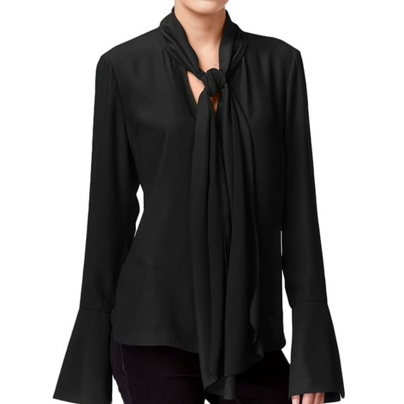 Rachel Roy Womens Tie-Neck Pullover Blouse, Black, X-Small