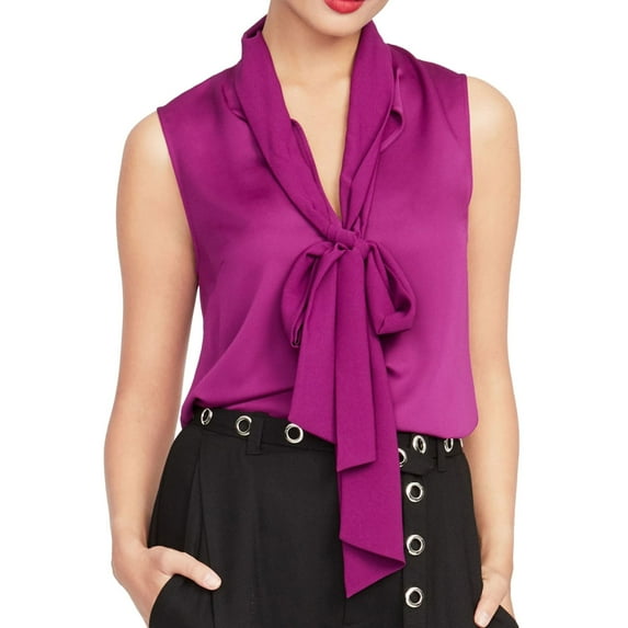 Rachel Roy Womens Tie Neck Pullover Blouse, Purple, Medium