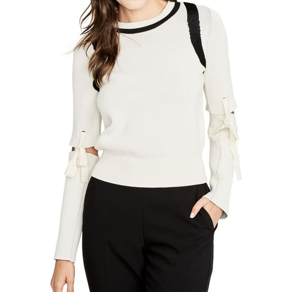 Rachel Roy Womens Tied Split-Sleeve Knit Sweater, Beige, Large