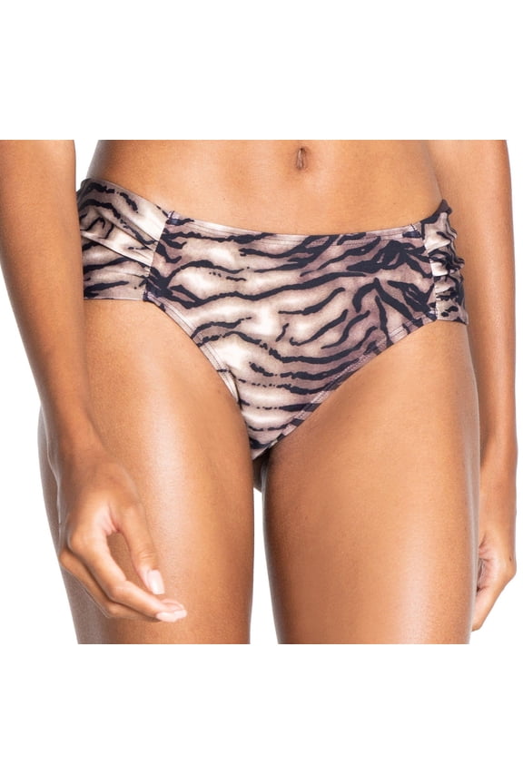 Rachel Roy Womens Tiger Ruched Print Bikini Brief Large Black/tan