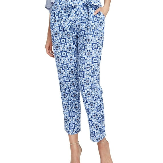 Rachel Roy Womens Tile-Print Casual Trouser Pants, Blue, 12