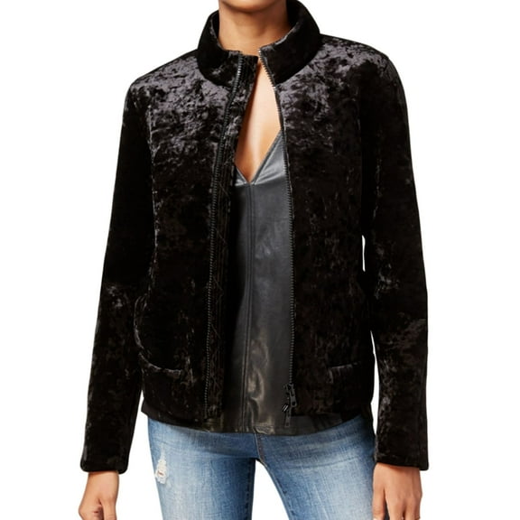 Rachel Roy Womens Velvet Bomber Jacket, Black, X-Small