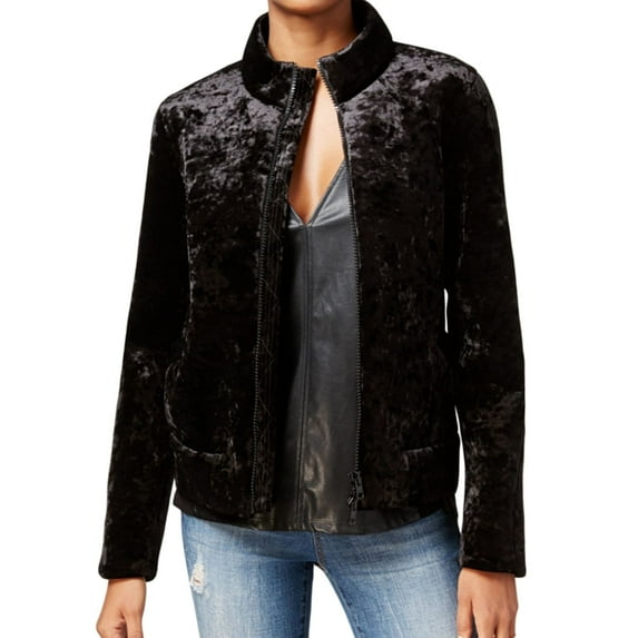 Rachel Roy Womens Velvet Bomber Jacket, Black, X-Small
