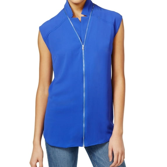 Rachel Roy Womens Zip Lapel Cardigan Blouse, Blue, XX-Large