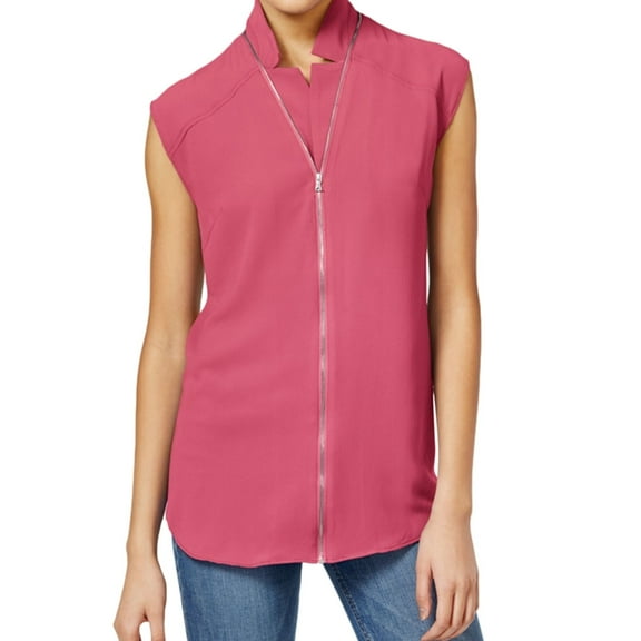 Rachel Roy Womens Zip Lapel Cardigan Blouse, Pink, XX-Large
