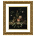 thumbnail image 1 of Rachel Ruysch 12x14 Gold Ornate Wood Frame and Double Matted Museum Art Print Titled - Peaches, Grapes and Plums with a Dragonfly, Snail, Caterpillar, Butterfly and Other Insects on a Stone, 1 of 4