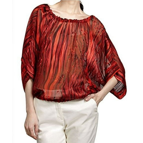 Rachel Zoe Bibi Silk Blend Drawstring Dolman Sleeve Top Blouse, Poppy (2)
