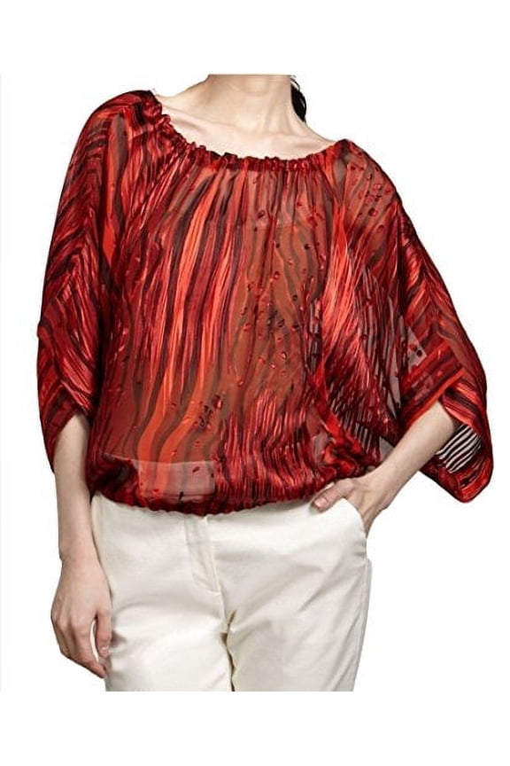 Bibi Silk Blend Drawstring Dolman Sleeve Top Blouse, Poppy (4)