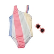 Rachel Zoe Girls Side Cut Out One Piece Swimsuit with Flower Hair Clip, Sizes 4-6X