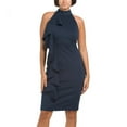 thumbnail image 1 of Rachel Zoe Women's Halter Neck Ruffle Midi Dress-Navy / 10, 1 of 5