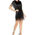 thumbnail image 1 of Rachel Zoe Womens Eddy Fringe Sheath Dress, Black, Small, 1 of 3