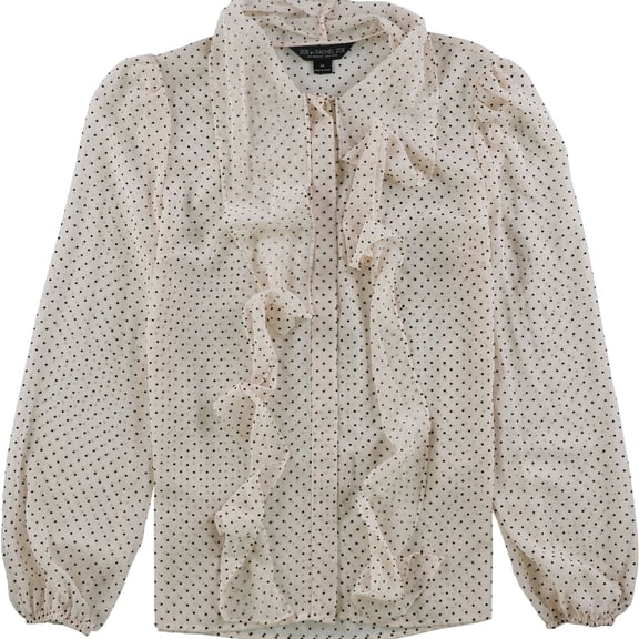 Rachel Zoe Womens Flocked Tie Neck Button Down Blouse, Pink, Medium