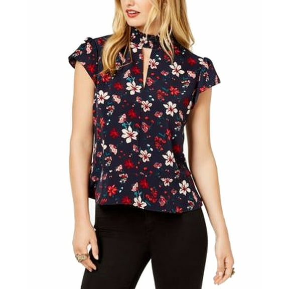 Rachel Zoe Womens Floral Print Mock Neck Peplum Top;X-Small
