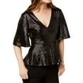 thumbnail image 1 of Rachel Zoe Womens Sequin Clover Baby Doll Blouse, Black, 8, 1 of 1