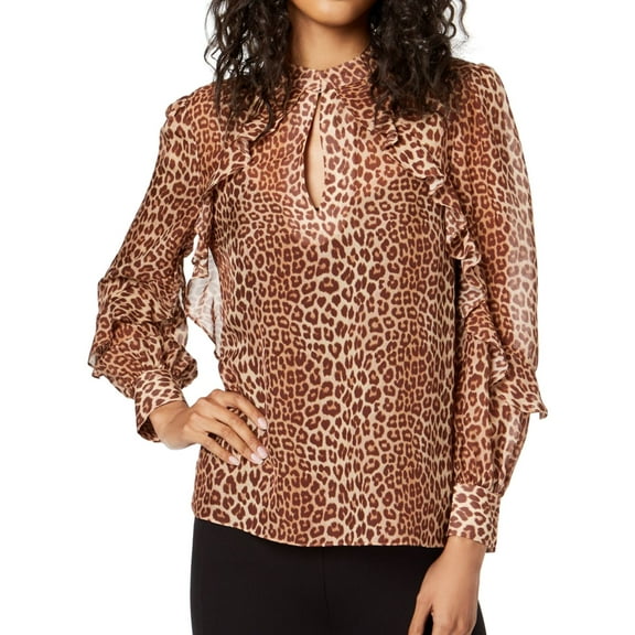 Rachel Zoe Womens Silk Leopard Print Pullover Blouse, Brown, 10