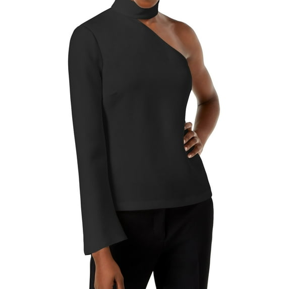 Rachel Zoe Womens Solid One Shoulder Blouse, Black, 10
