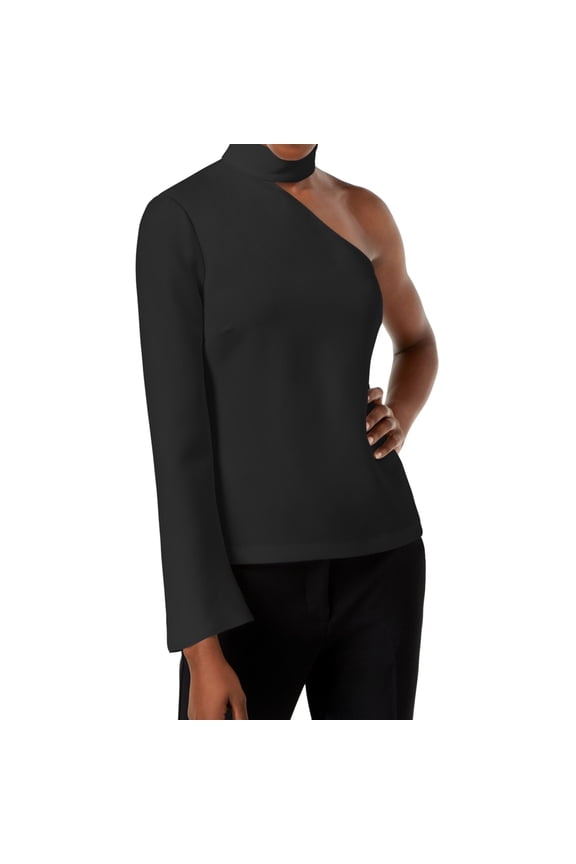 Womens Solid One Shoulder Blouse, Black, 10