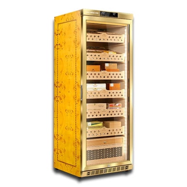 Raching MON2800A Climate Control Gold Burl 1,500-Cigar Electric Humidor with Ammonia Removal