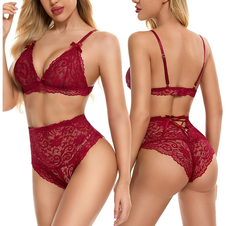 Racicio Sexy Lingerie for Women Lace Bra and Panty Set High Waist