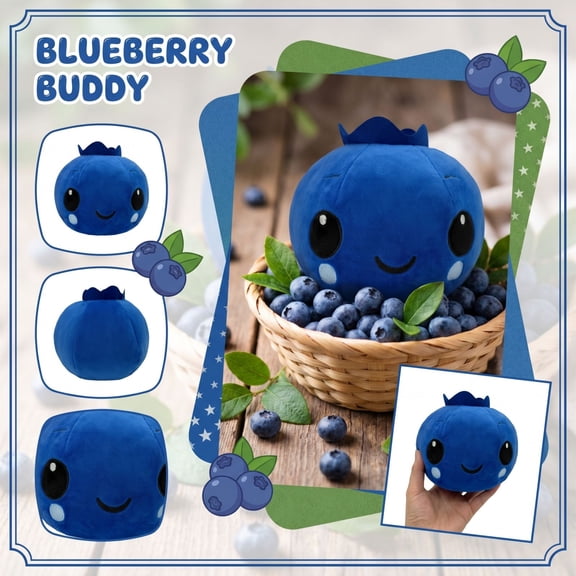 Racifhz Adorable Fruit Blueberry Stuffed Plush Soft Decorative Throw Pillow for Home Decor Bedroom Cute Fruity Plushie Gift for Holidays Birthdays, 8.6 Inch A