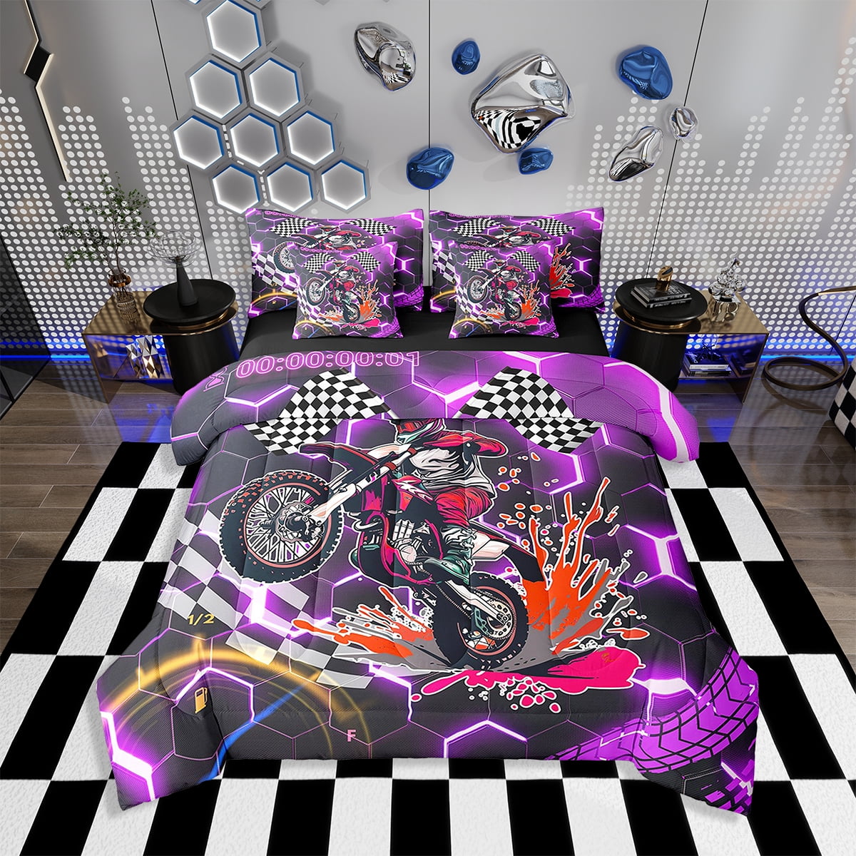 Drag Racing Purple Bedding Set