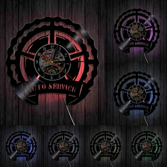 Racing Automobile Auto Service Car Sign Wall Clock Car Mechanic Business Car Wheel Repair Shop Garage Vehicle Vinyl Record Clock