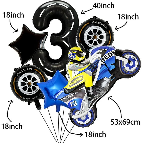 Racing Balloon Set Motorcycle Number 3 Foil Balloon Boy Birthday Party Supplies Electric Off-Road Bicycle Racing Party Decoration