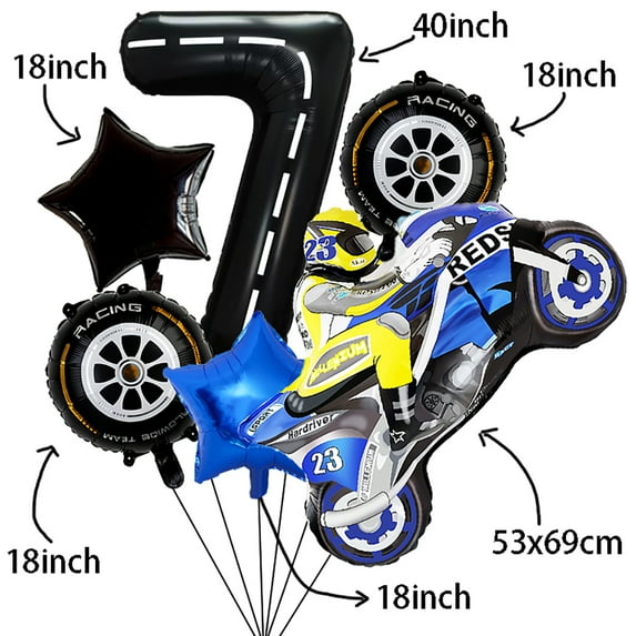Racing Balloon Set Motorcycle Number 7 Foil Balloon Boy Birthday Party Supplies Electric Off-Road Bicycle Racing Party Decoration