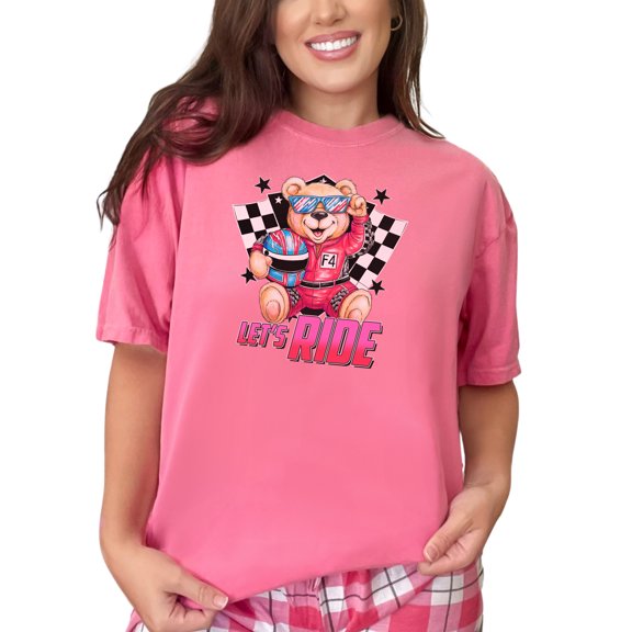 Racing Bear Graphic Tee, Checkered Flag T-Shirt, Cool Bear Racer, Let's Ride Shirt, Fun Racing Design, Race Day Outfit, Crunchberry Comfort Colors T-Shirt, 3XL