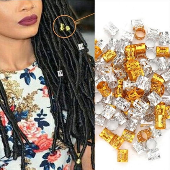 Racing Butterfly 100Pcs Dread Lock Adjustable Hair Braid Cuff Clip Beads Tube Rings Accessories