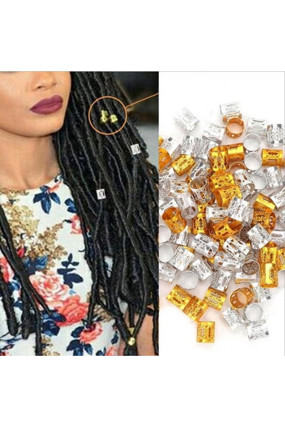 100Pcs Dread Lock Adjustable Hair Braid Cuff Clip Beads Tube Rings Accessories