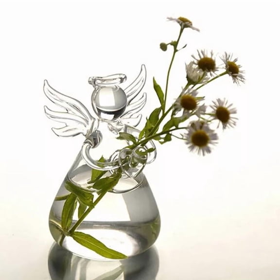 Racing Butterfly 1Pc Angel Shaped Transparent Glass Flower Vase Hanging Plant Vase Garden Decor